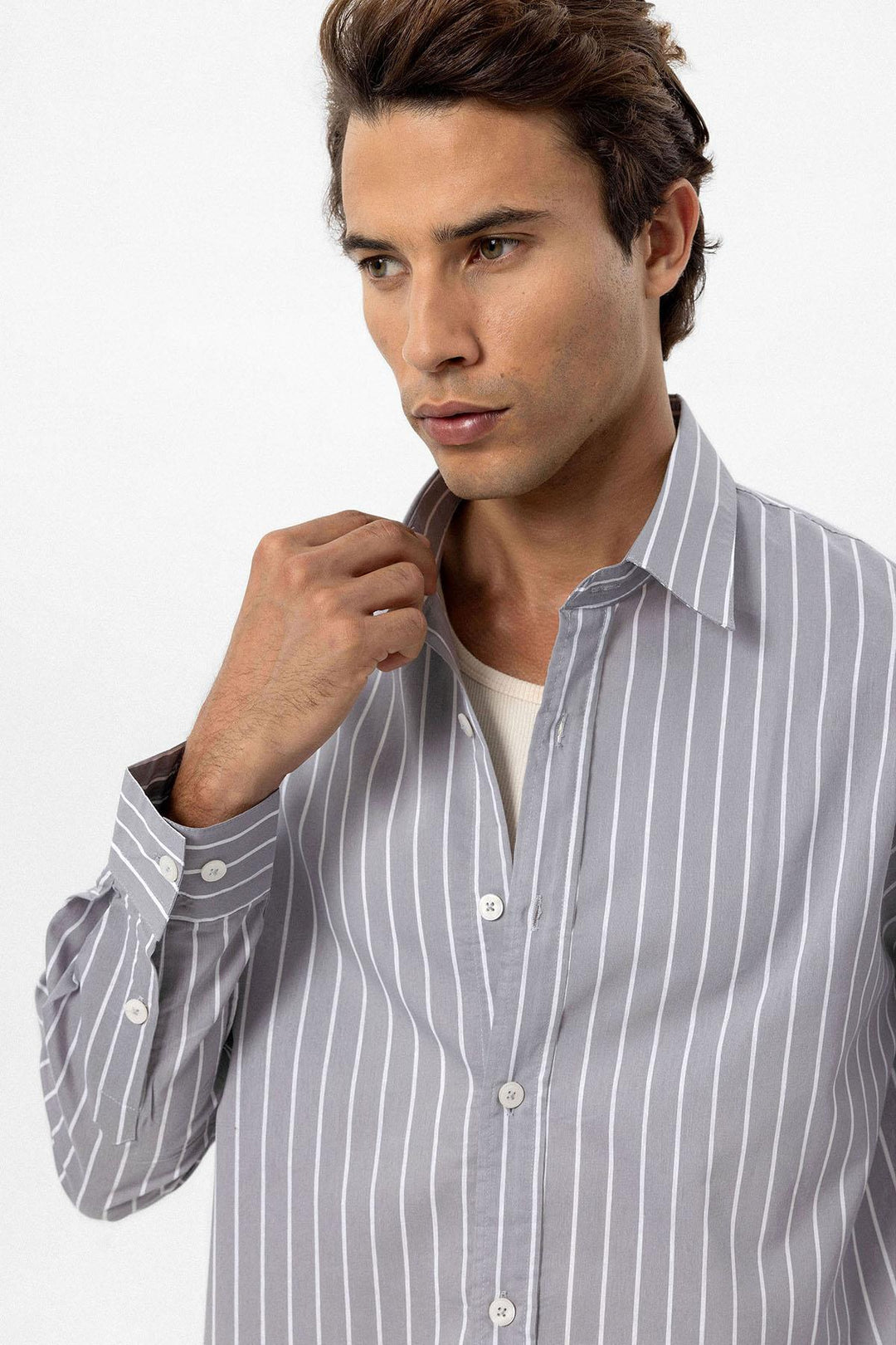 ANT Antioch Gray Oversized Striped Men's Shirt - Ternopil