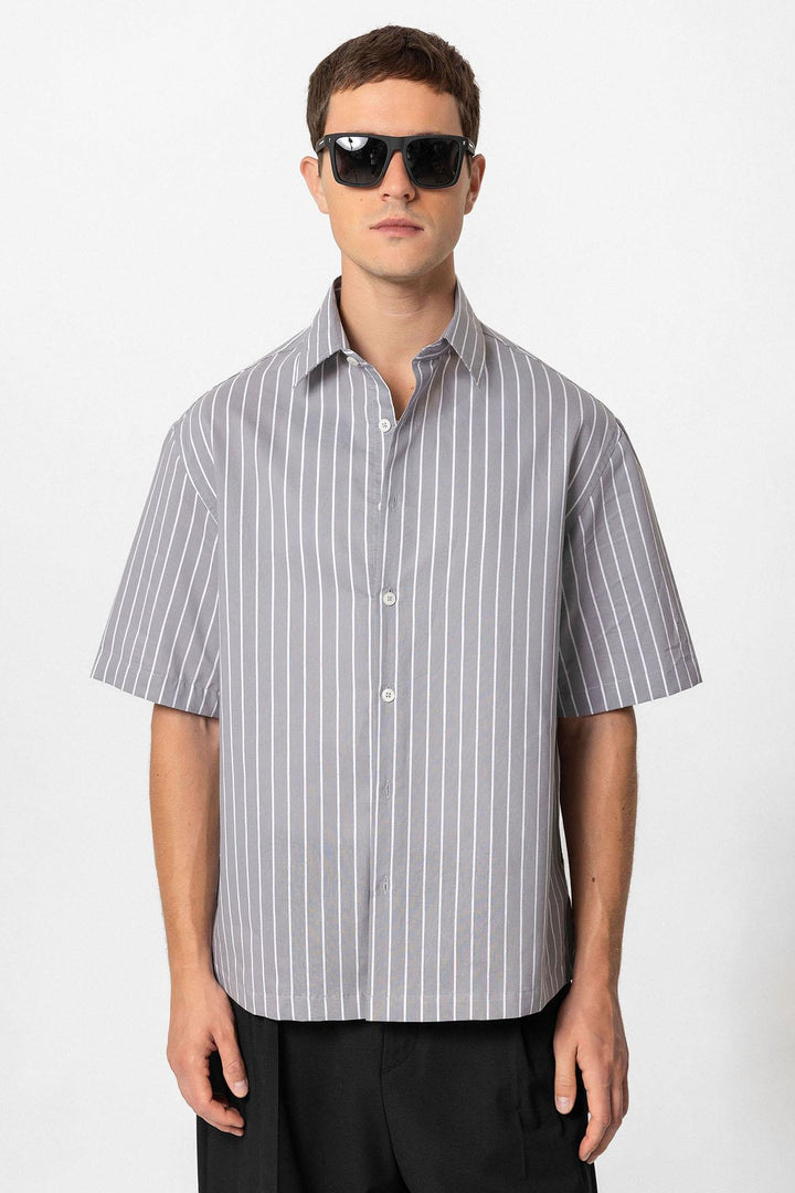 ANT Oversized Short Sleeve Striped Men's Shirt - Plymouth