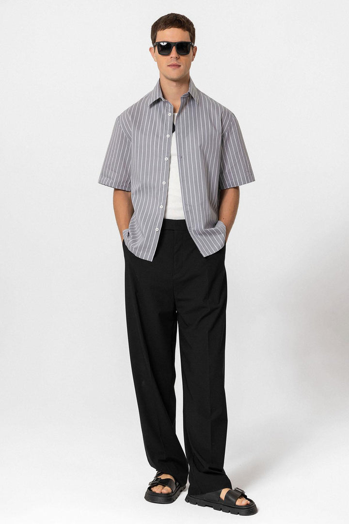 ANT Oversized Short Sleeve Striped Men's Shirt - Plymouth