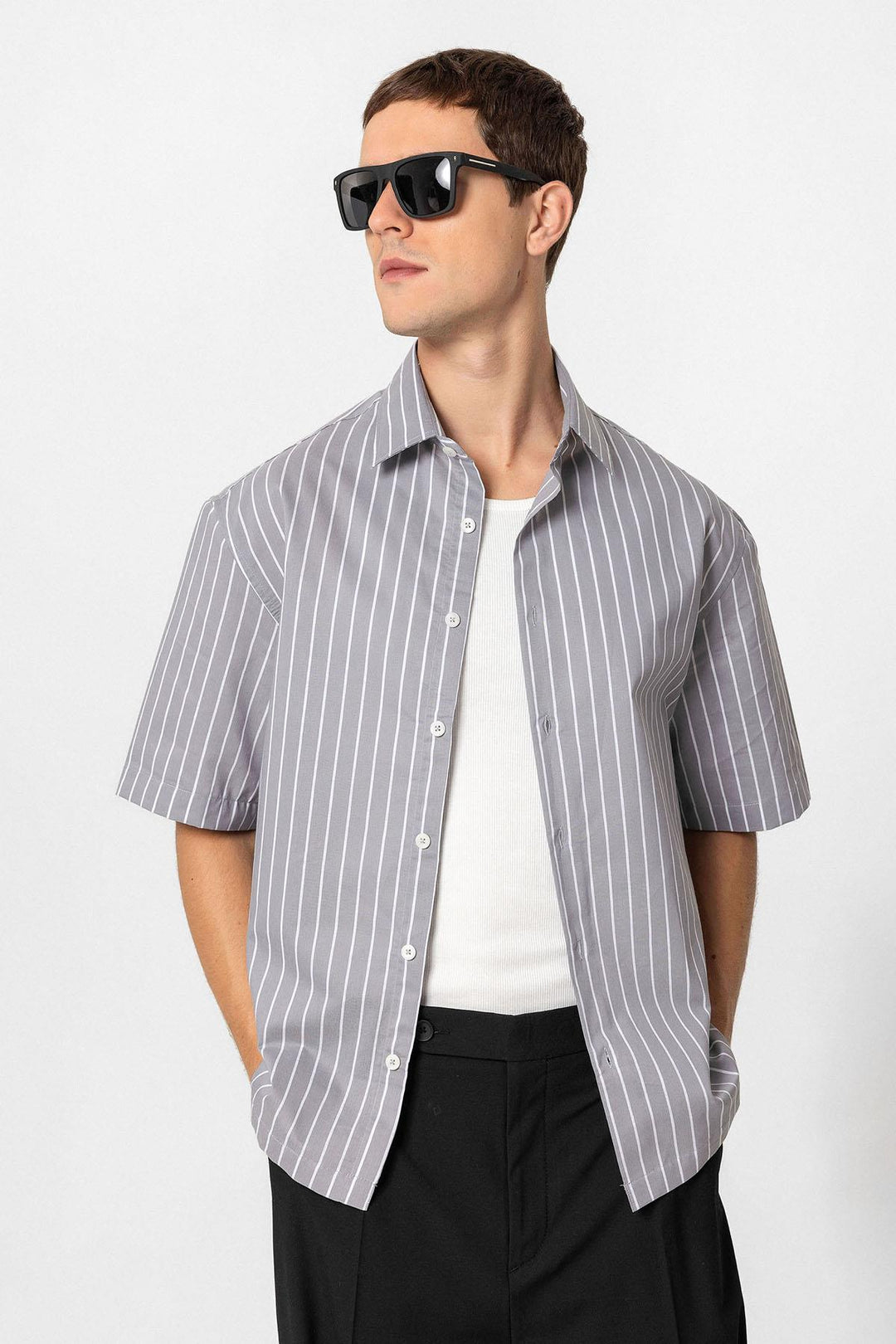 ANT Oversized Short Sleeve Striped Men's Shirt - Plymouth