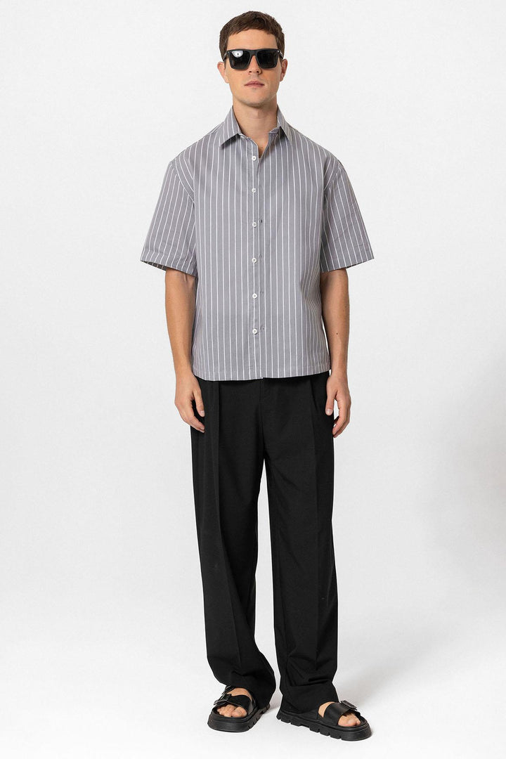 ANT Oversized Short Sleeve Striped Men's Shirt - Plymouth