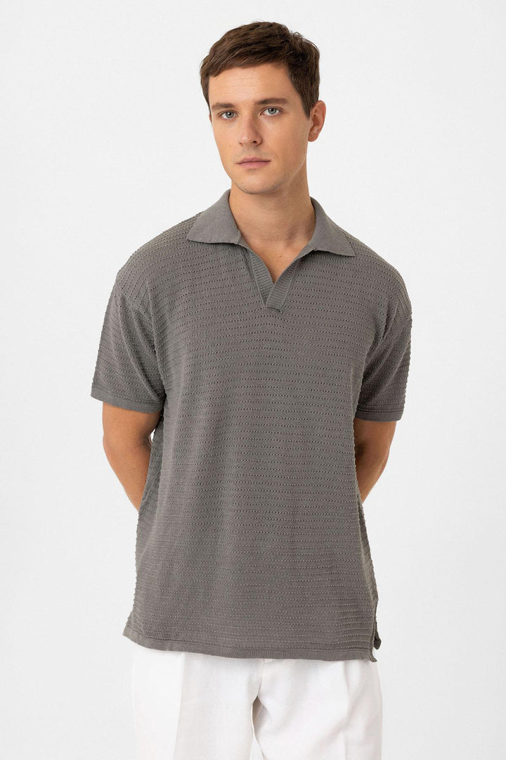 ANT Antioch Gri Polo Yaka Dokulu Erkek Triko T-Shirt - Guaynabo