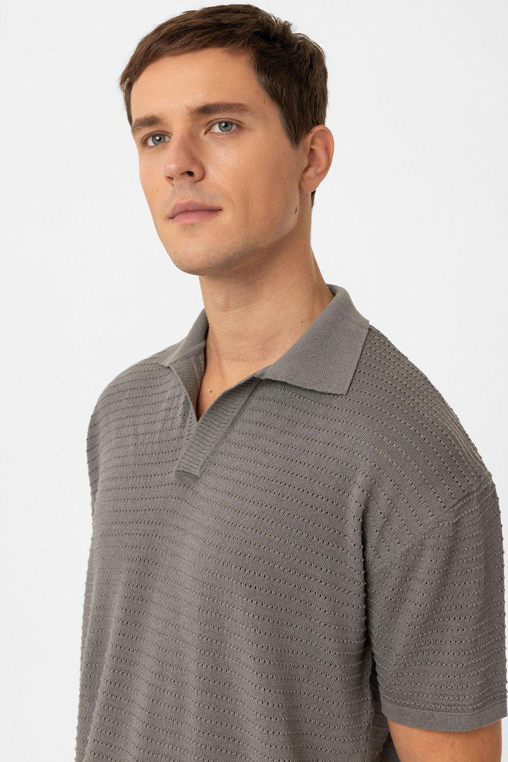 ANT Antioch Gri Polo Yaka Dokulu Erkek Triko T-Shirt - Guaynabo