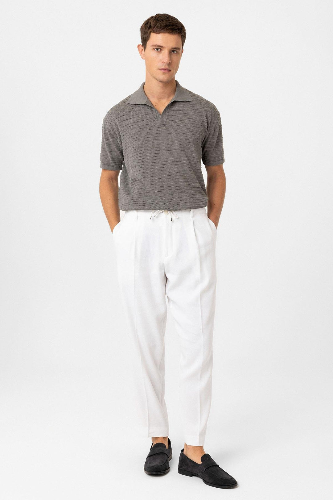 ANT Antioch Gri Polo Yaka Dokulu Erkek Triko T-Shirt - Guaynabo