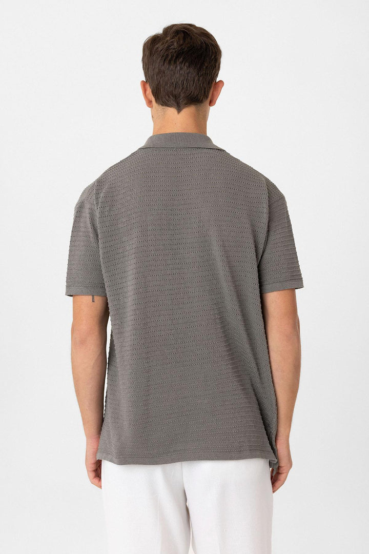 ANT Antioch Gri Polo Yaka Dokulu Erkek Triko T-Shirt - Guaynabo