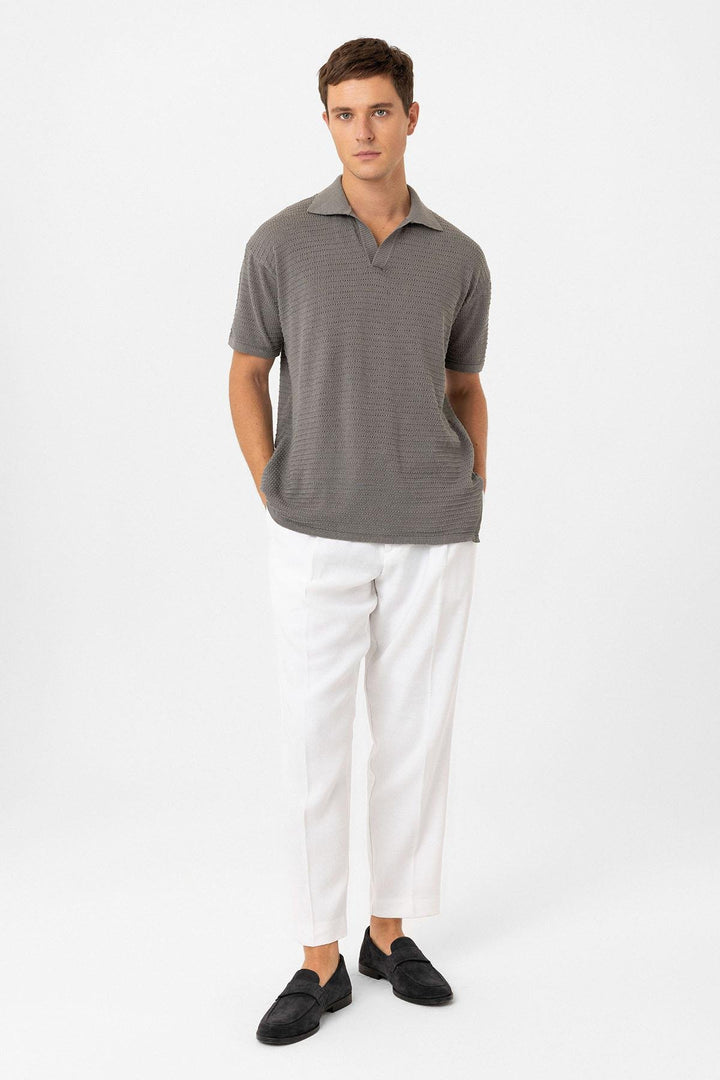 ANT Antioch Gri Polo Yaka Dokulu Erkek Triko T-Shirt - Guaynabo