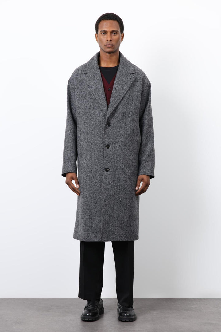 ANT Antioch Gray Relax Fit Fishbone Patterned Men's Coat - Columbia