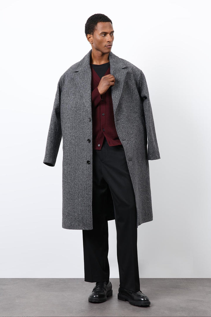 ANT Antioch Gray Relax Fit Fishbone Patterned Men's Coat - Columbia