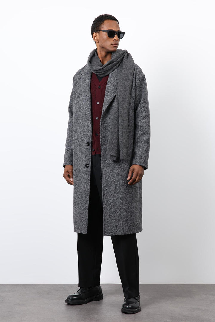 ANT Antioch Gray Relax Fit Fishbone Patterned Men's Coat - Columbia
