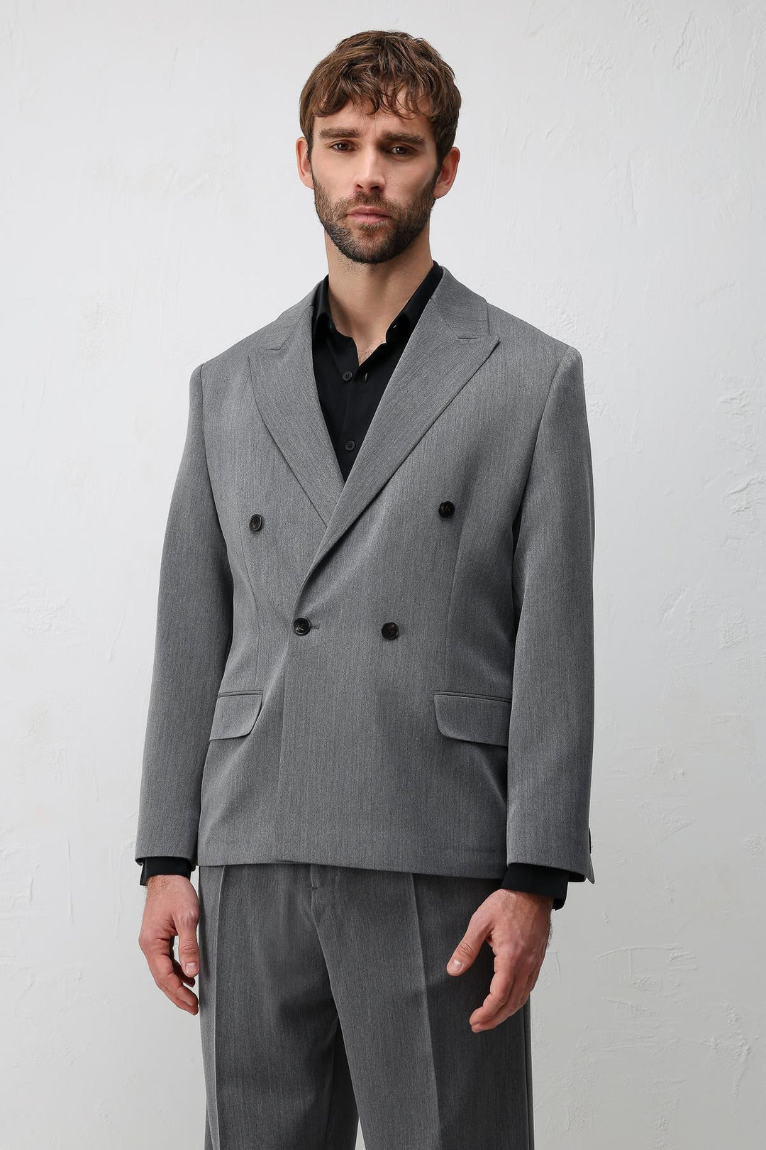 ANT Antioch Gri Relax Fit Kruvaze Erkek Blazer Ceket - New Rochelle