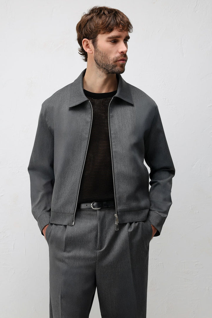 ANT Antioch Gri Relaxed Fit Fermuarlı Erkek Mont - Marana