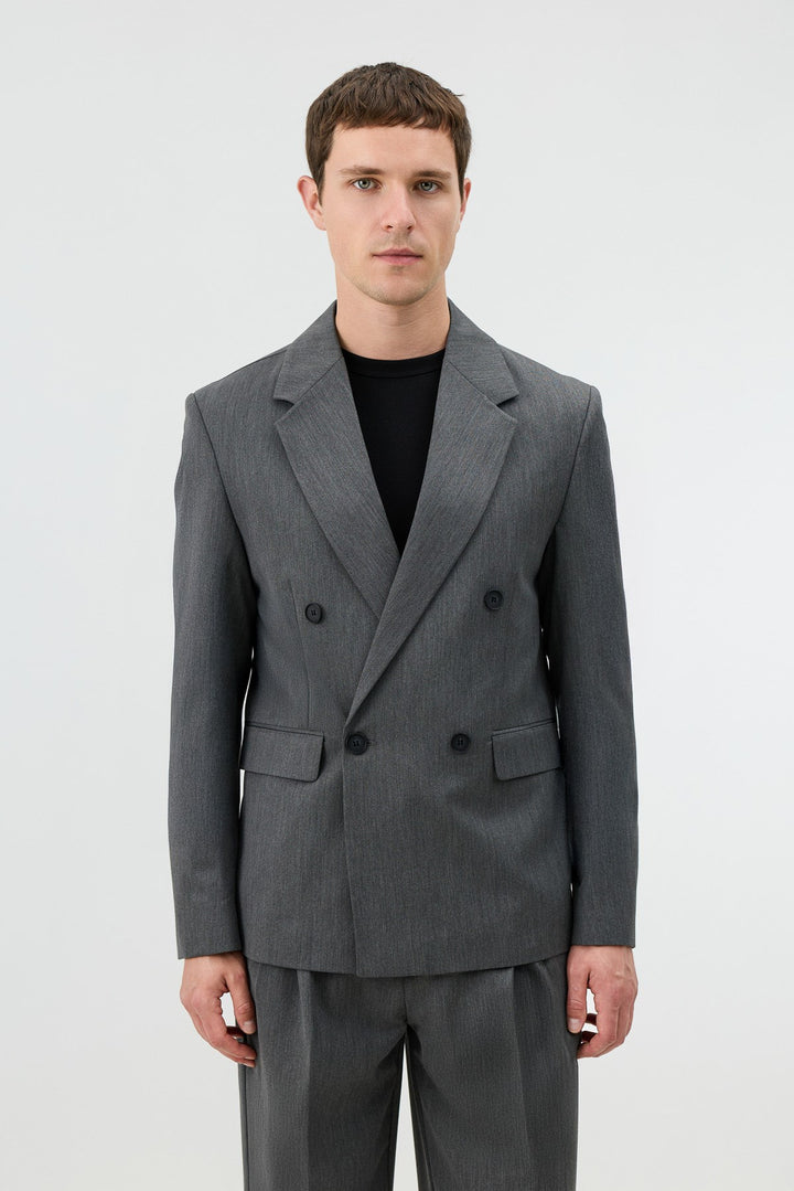 ANT Antioch Gri Relaxed Kruvaze Erkek Blazer Ceket - Kendall