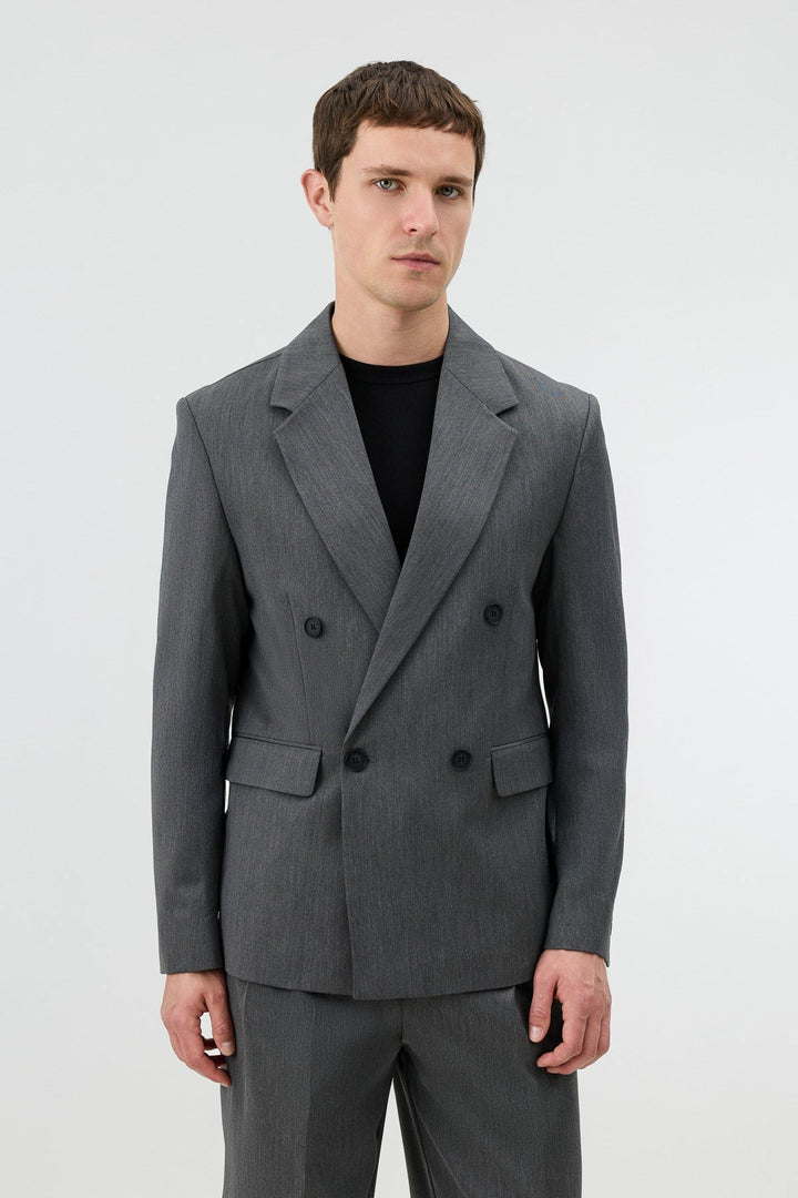 ANT Antioch Gri Relaxed Kruvaze Erkek Blazer Ceket - Kendall