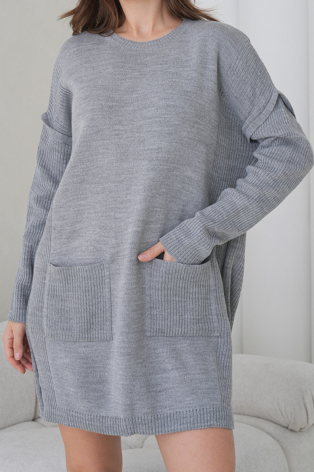 Gray Ribbed Bicycle Neck Mini Dress BCHPK-251239 - Cihuatlán