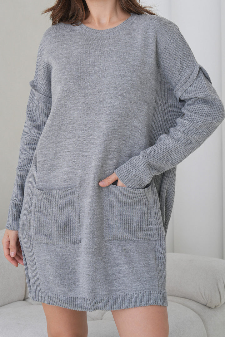 Gray Ribbed Bicycle Neck Mini Dress BCHPK-251239 - Cihuatlán
