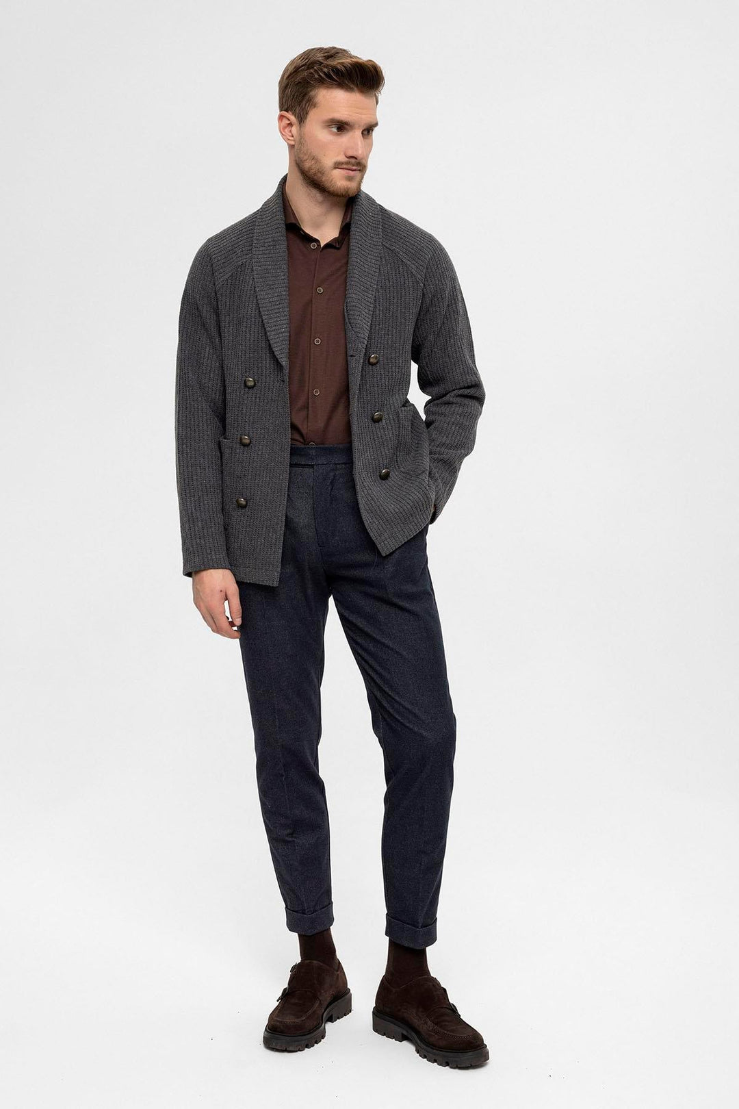 ANT Antioch Gray Shawl Collar Wrap Closure Men's Cardigan - Margate