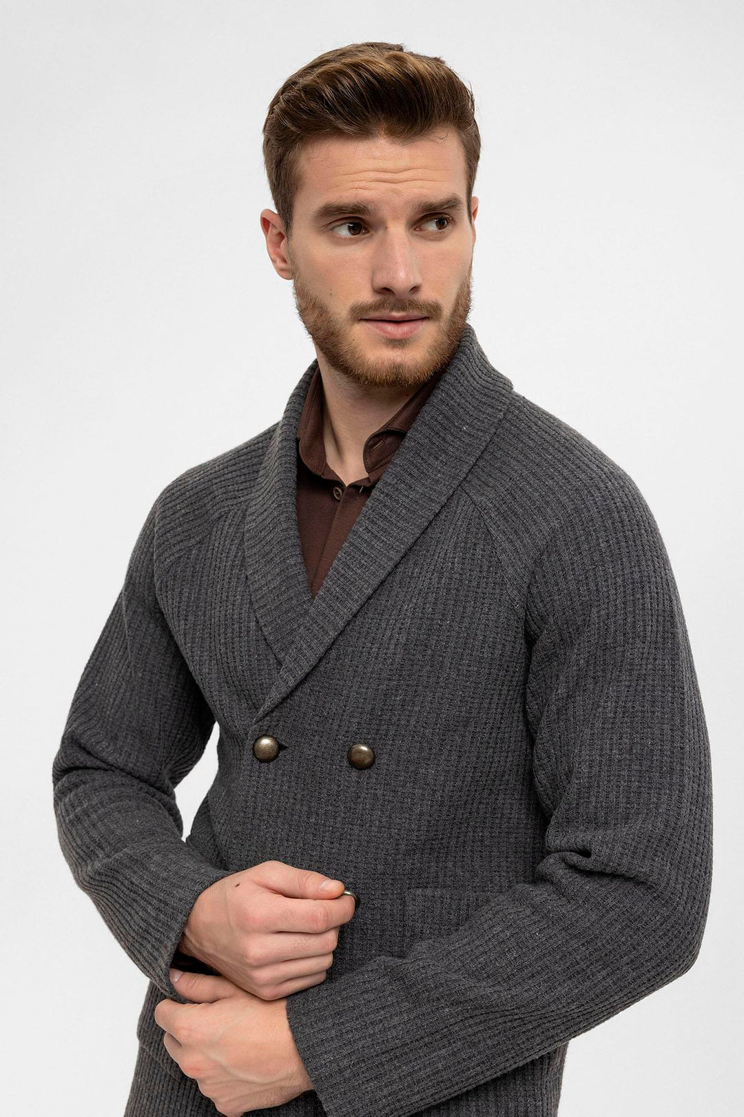 ANT Antioch Gray Shawl Collar Wrap Closure Men's Cardigan - Margate