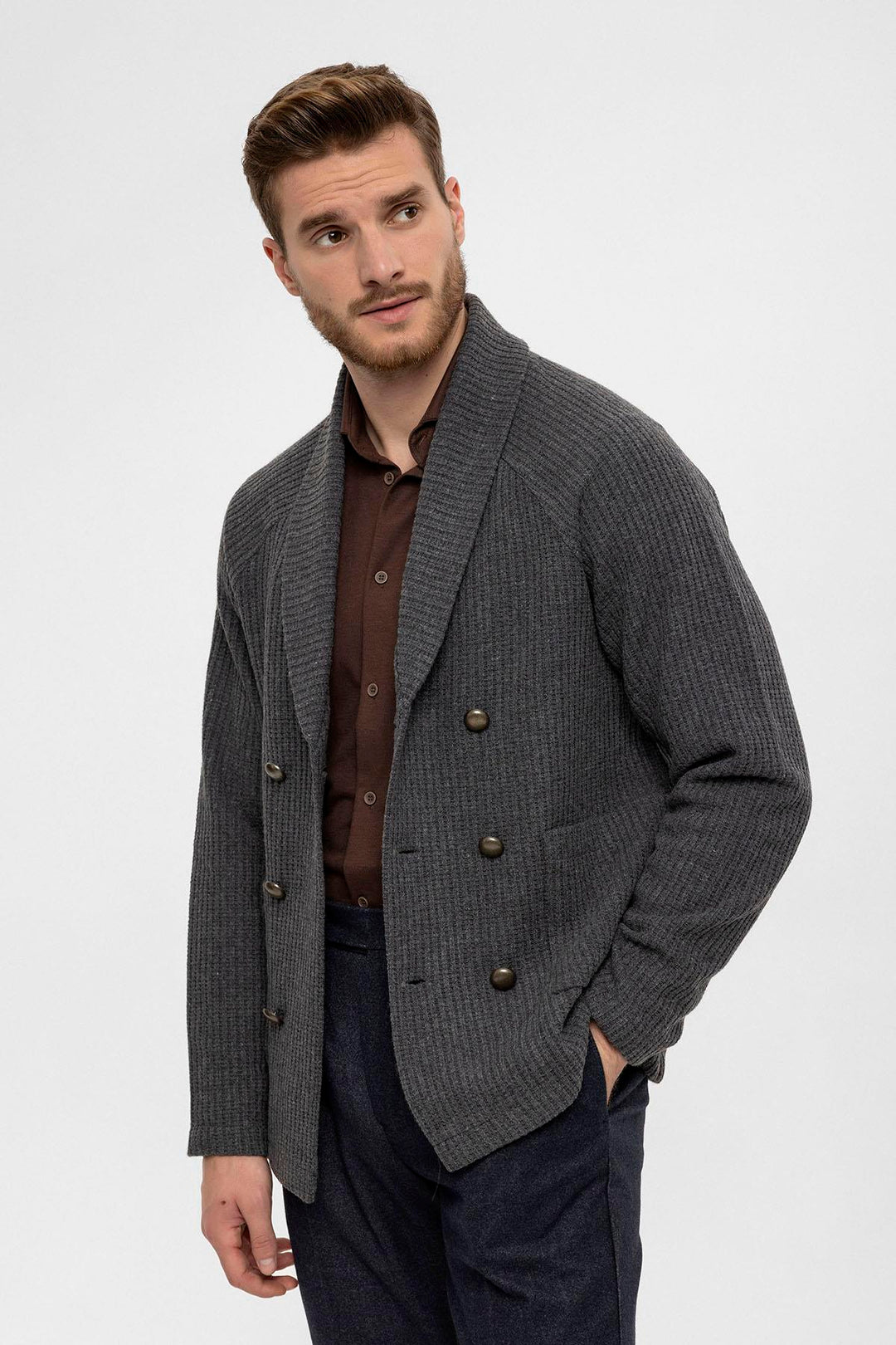 ANT Antioch Gray Shawl Collar Wrap Closure Men's Cardigan - Margate