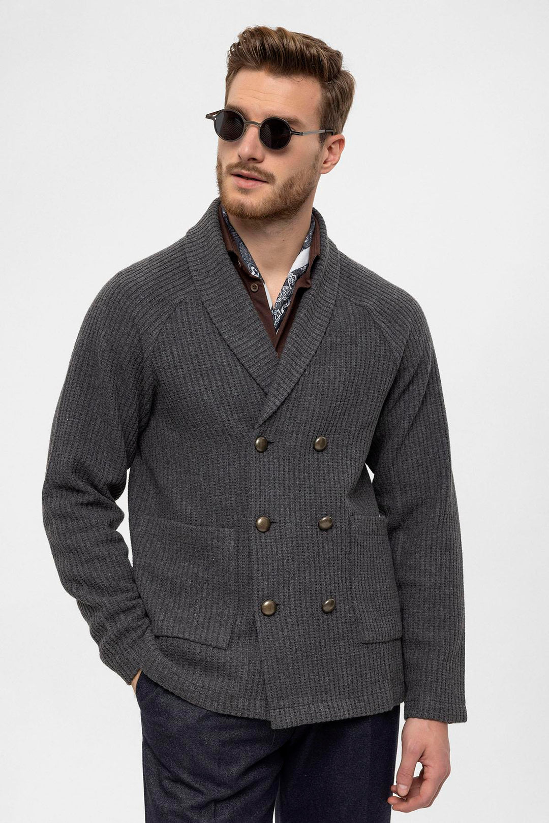 ANT Antioch Gray Shawl Collar Wrap Closure Men's Cardigan - Margate
