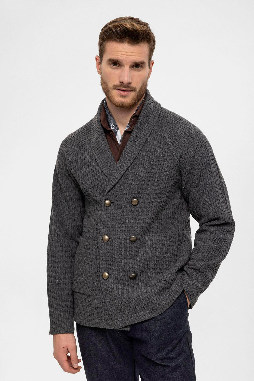 ANT Antioch Gray Shawl Collar Wrap Closure Men's Cardigan - Margate
