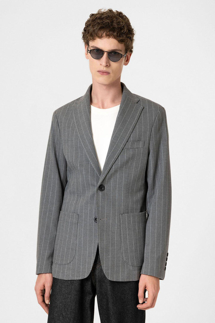 ANT Antioch Gray Slim Fit Striped Men's Blazer Jacket - Piteşti
