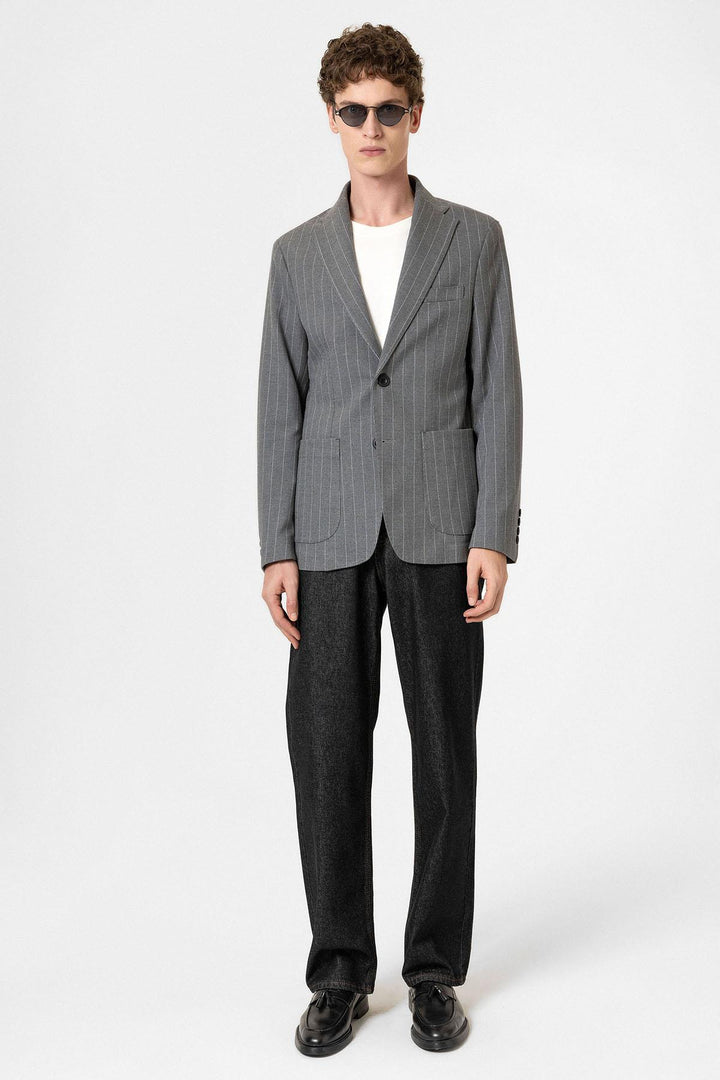 ANT Antioch Gray Slim Fit Striped Men's Blazer Jacket - Piteşti
