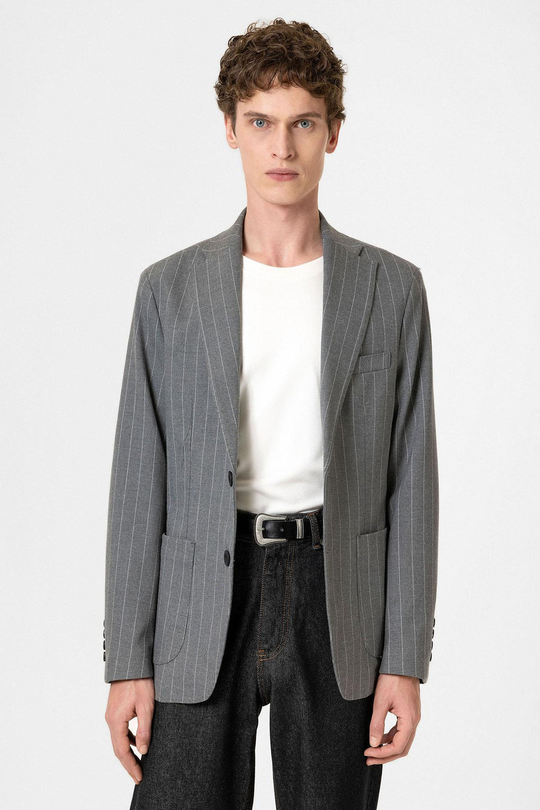 ANT Antioch Gray Slim Fit Striped Men's Blazer Jacket - Piteşti