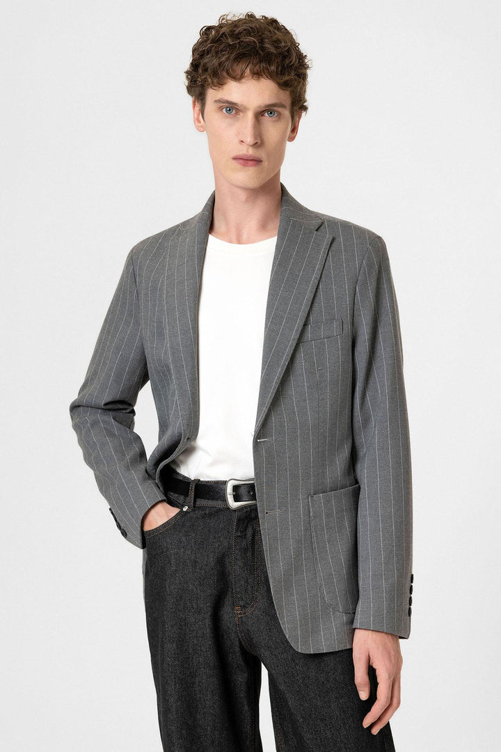 ANT Antioch Gray Slim Fit Striped Men's Blazer Jacket - Piteşti