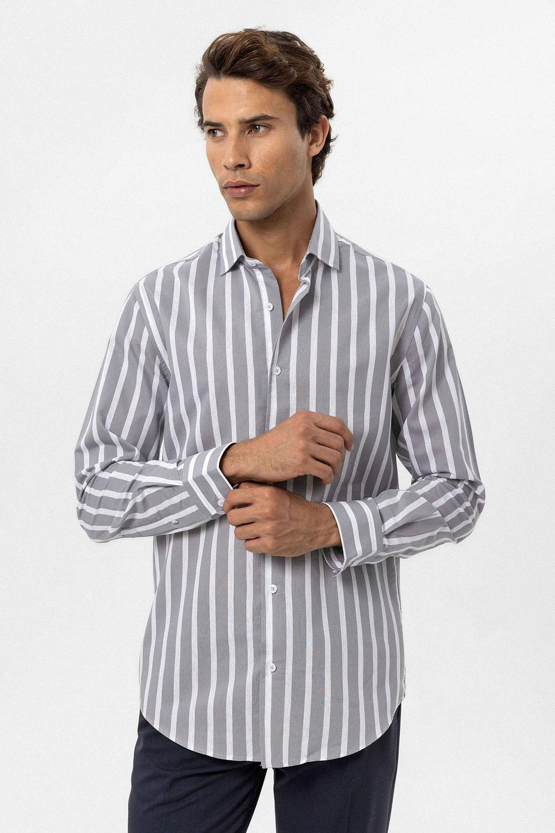 ANT Antioch Gray Slim Fit Striped Men's Shirt - Casoria