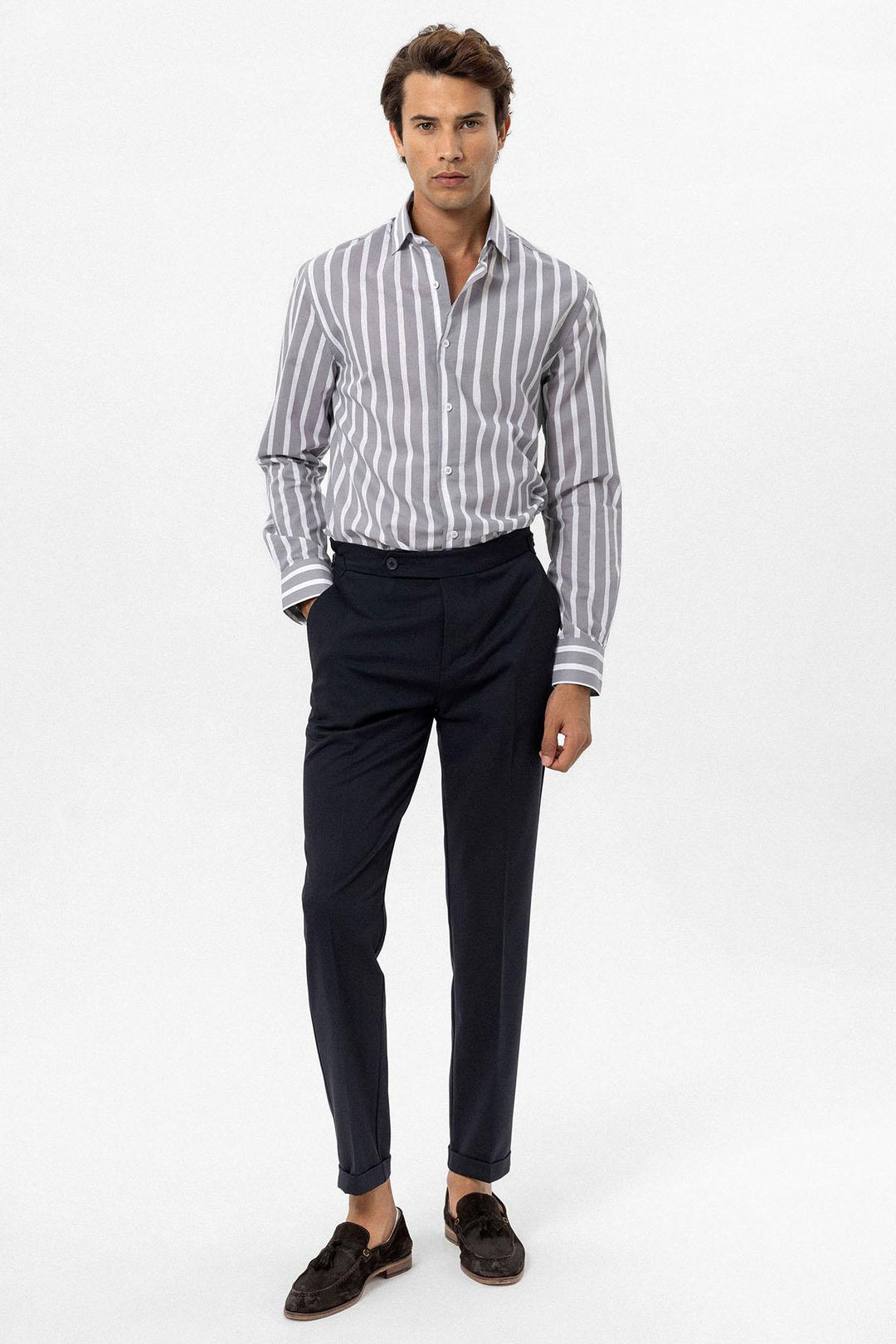 ANT Antioch Gray Slim Fit Striped Men's Shirt - Casoria