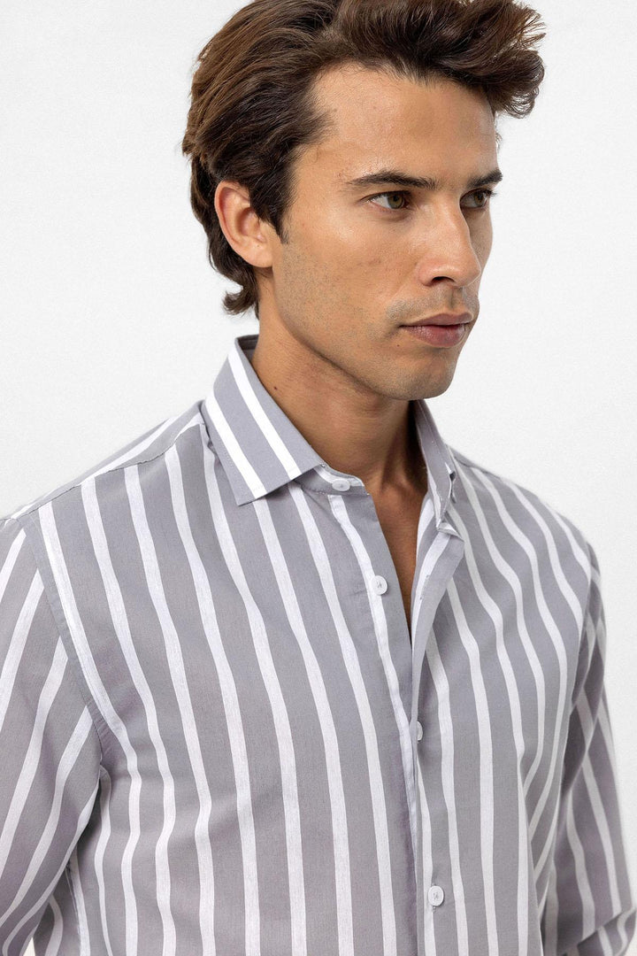 ANT Antioch Gray Slim Fit Striped Men's Shirt - Casoria