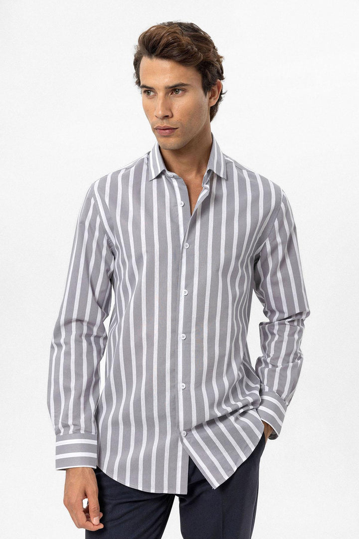 ANT Antioch Gray Slim Fit Striped Men's Shirt - Casoria