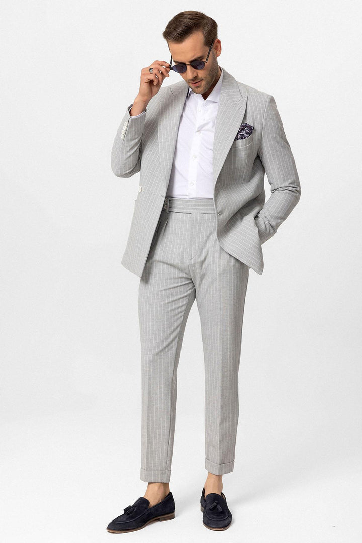 ANT Antioch Gray Single Button Double Breasted Striped Men's Blazer Jacket - Maricopa