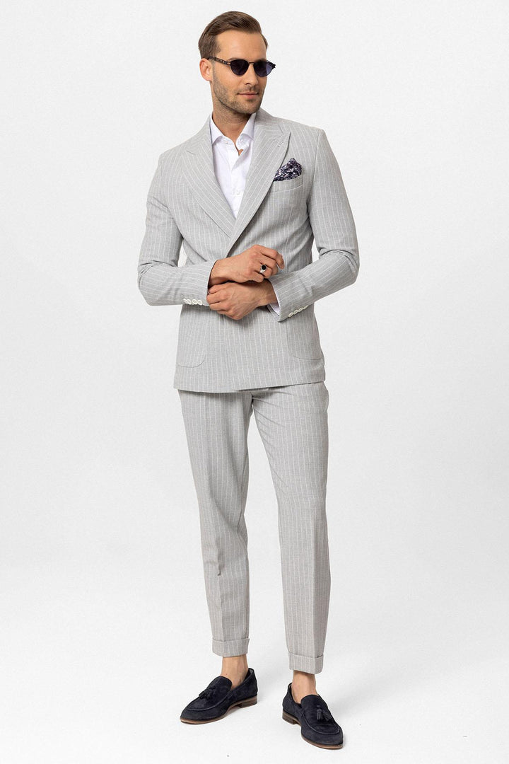 ANT Antioch Gray Single Button Double Breasted Striped Men's Blazer Jacket - Maricopa