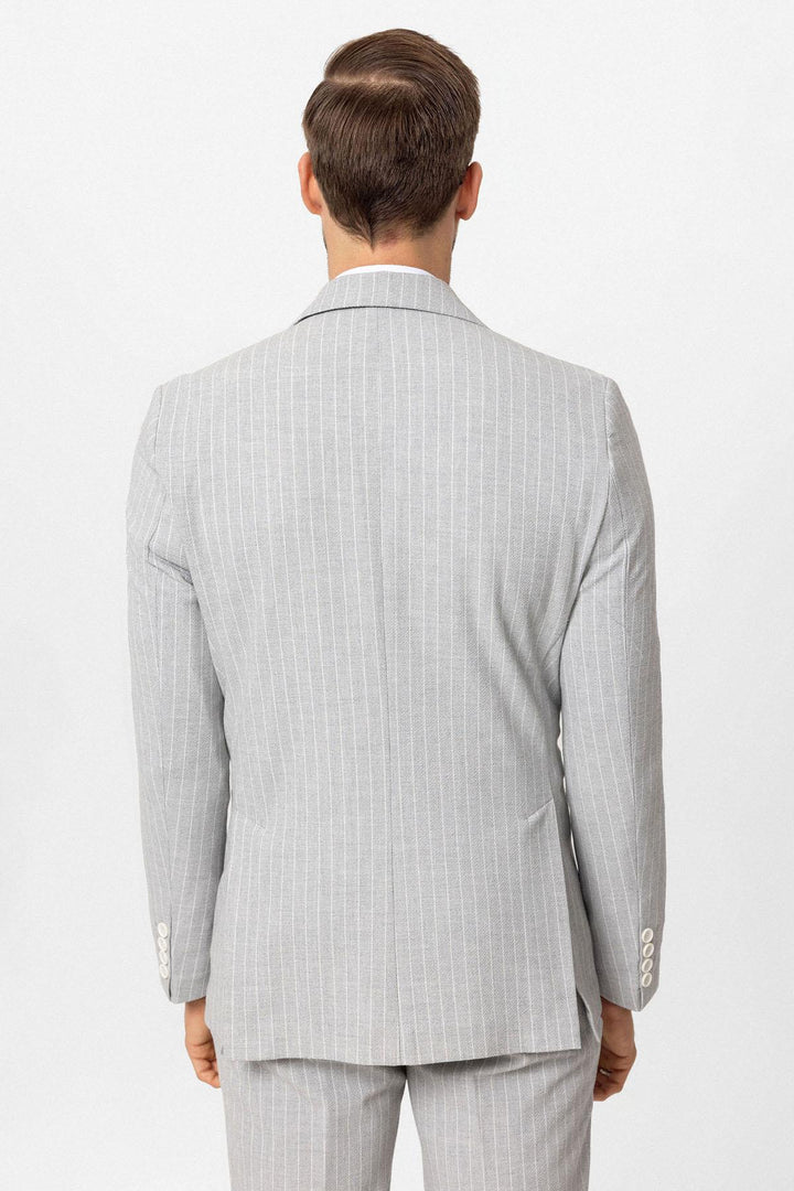 ANT Antioch Gray Single Button Double Breasted Striped Men's Blazer Jacket - Maricopa