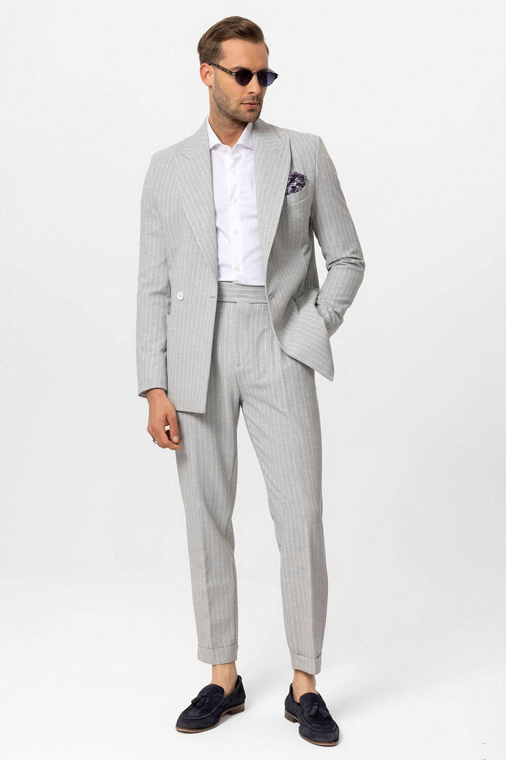ANT Antioch Gray Single Button Double Breasted Striped Men's Blazer Jacket - Maricopa