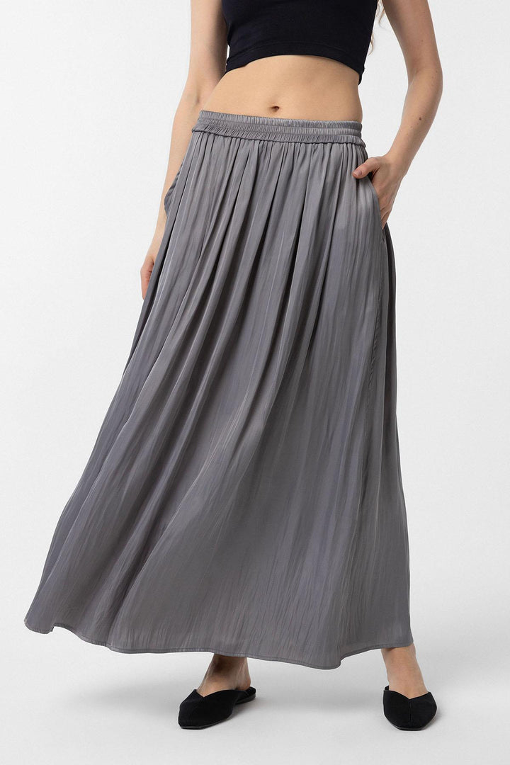 ANT Antioch Gri Uzun Dökümlü Pilili Kadın Etek - Sayreville