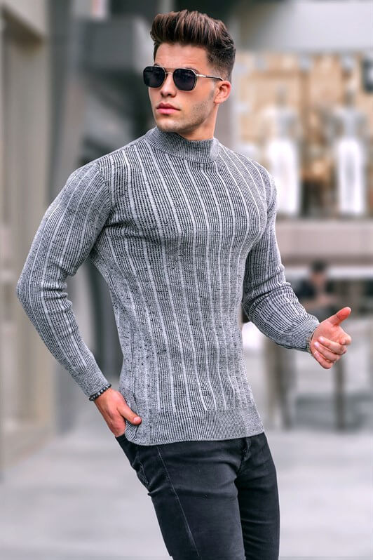 MDX Gray Half Fisherman Collar Sweater 5761 - Chalco