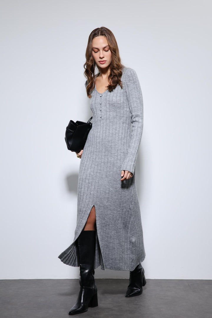 ANT Antioch Gray Slit Detailed Knit Dress - Torquay