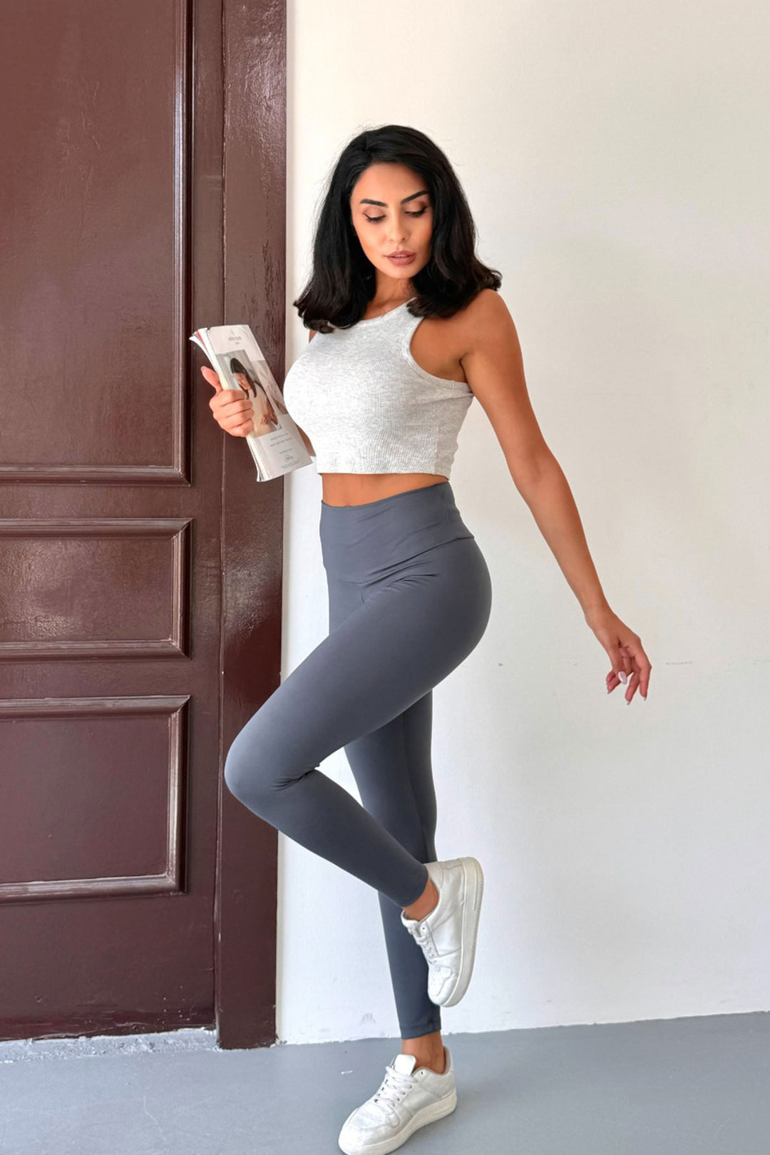 Gray High Waist Light Touch Soft Textured Leggings BCCM-253003 - Zákynthos