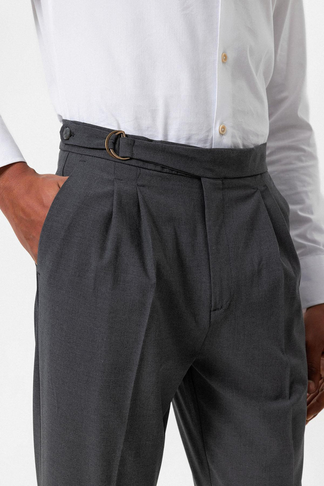 ANT Antioch Gray High Waist Buckle Closure Pleated Men's Pants - Palmerston North