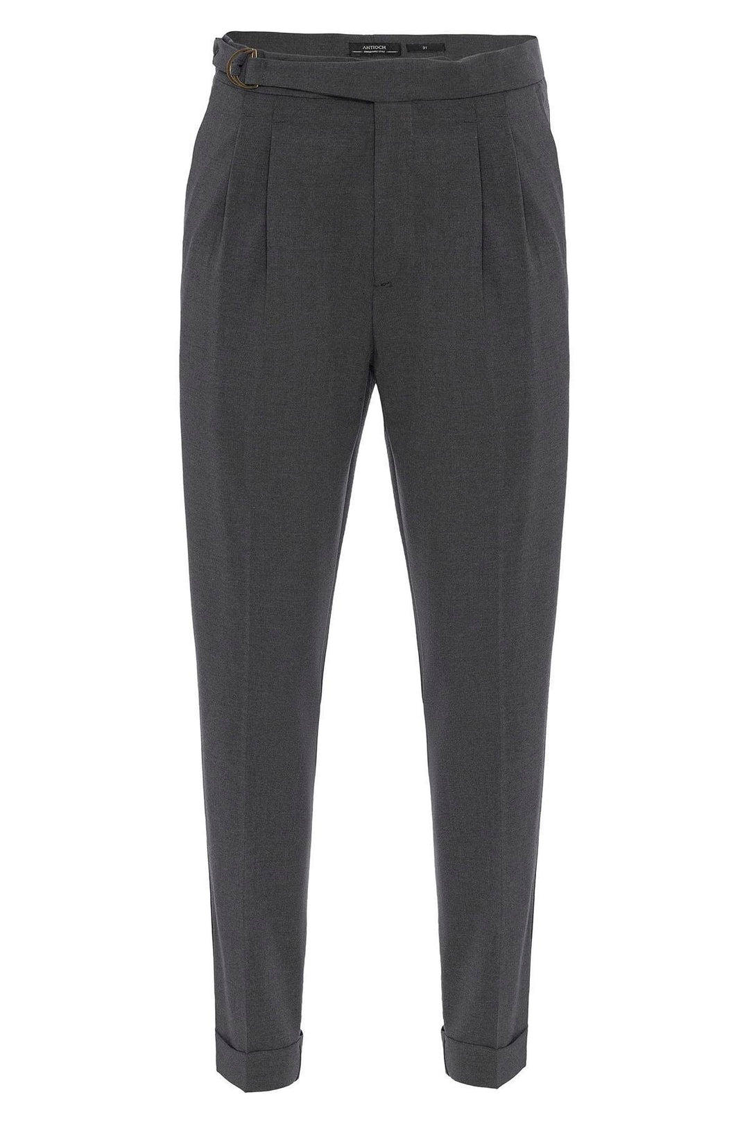 ANT Antioch Gray High Waist Buckle Closure Pleated Men's Pants - Noisy-le-Sec