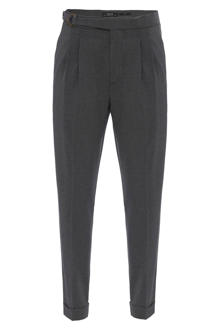 ANT Antioch Gray High Waist Buckle Closure Pleated Men's Pants - Noisy-le-Sec