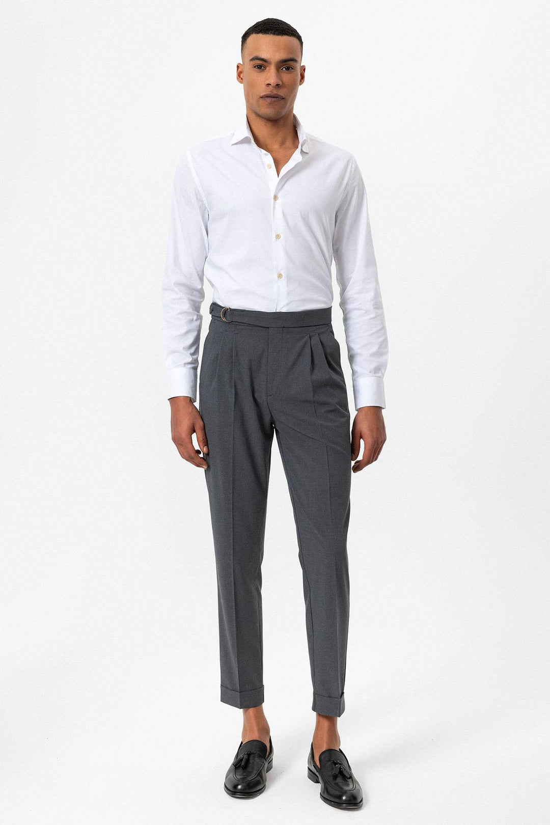 ANT Antioch Gray High Waist Buckle Closure Pleated Men's Pants - Palmerston North