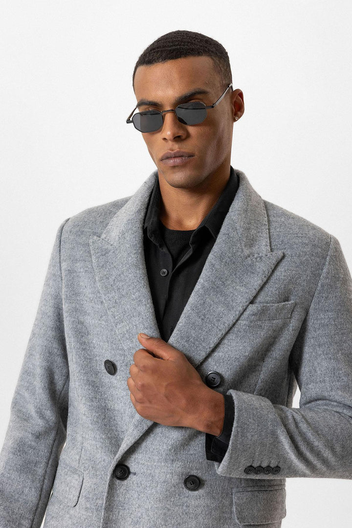 ANT Antioch Gray Wool Blend Double-Breasted Men's Coat - Euless