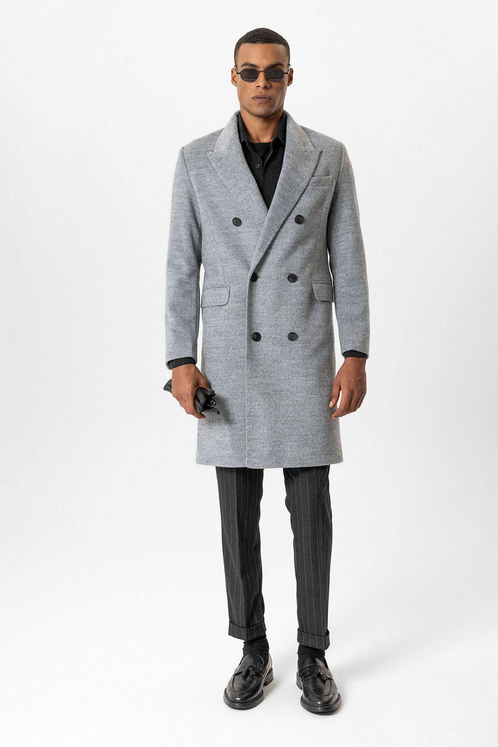ANT Antioch Gray Wool Blend Double-Breasted Men's Coat - Euless