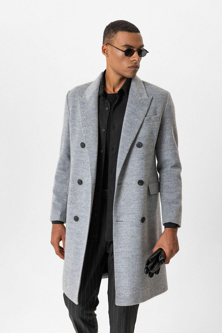 ANT Antioch Gray Wool Blend Double-Breasted Men's Coat - Euless