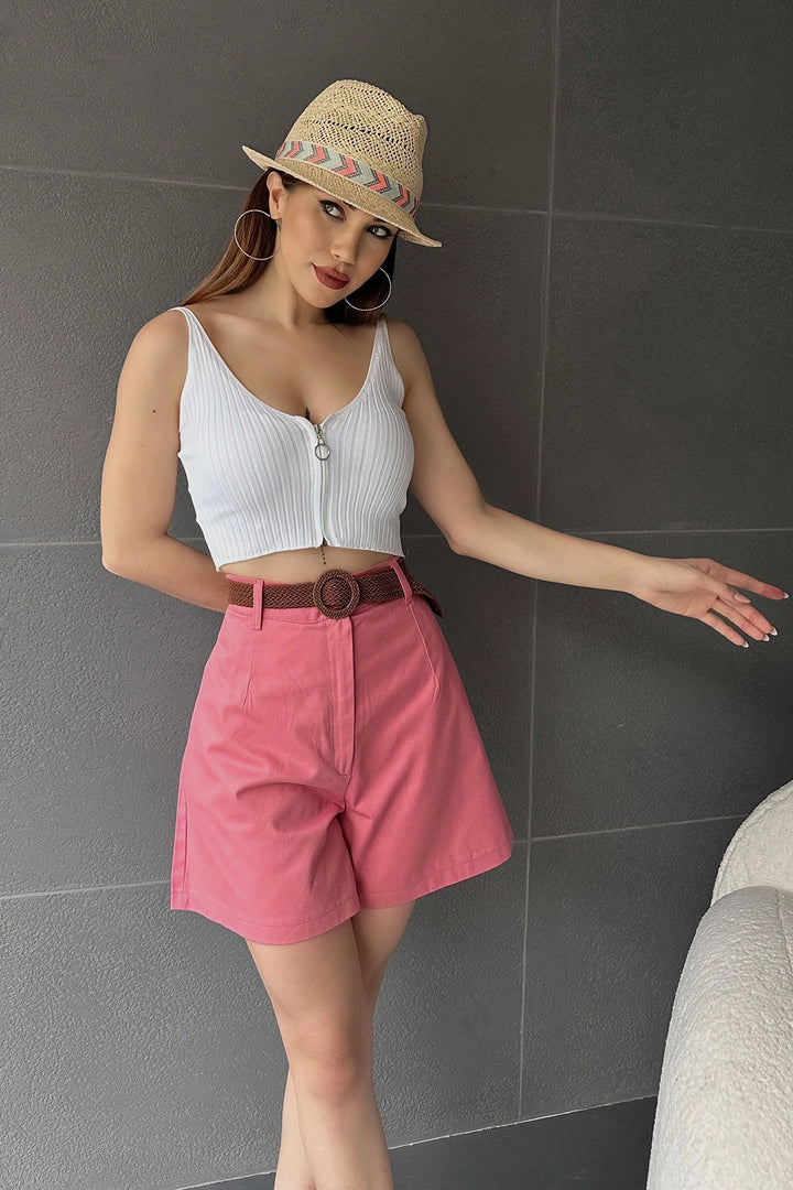 Dried Rose High Waisted Wide Leg Mom Shorts BCDF-233305 - Velsen-Zuid
