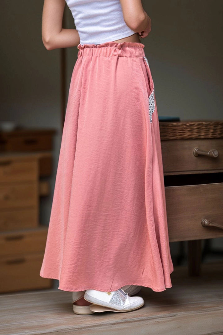 Dried Rose Pocket Straw Detailed Waist Elasticated Loose Skirt BCBSK-25700-3389 - Neunkirchen