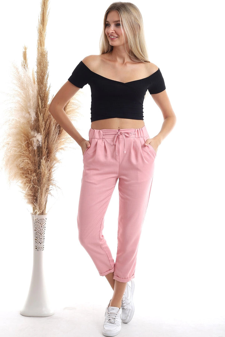 Dried Rose Zippered Pleated Pocketed Viscose Carrot Pants CO-2520343111 - Burlington